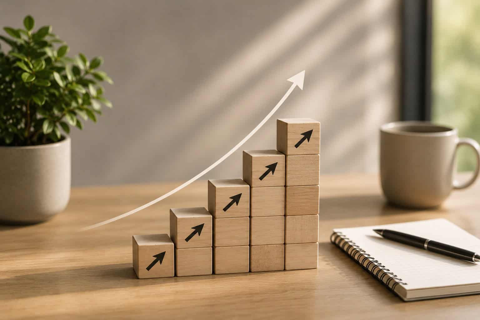 Image de dés en bois et symbole de croissance